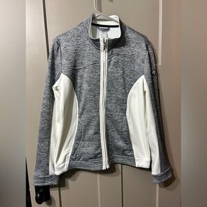 Descente Gray & White Full zip up soft shell sweater Jacket light weight Ski